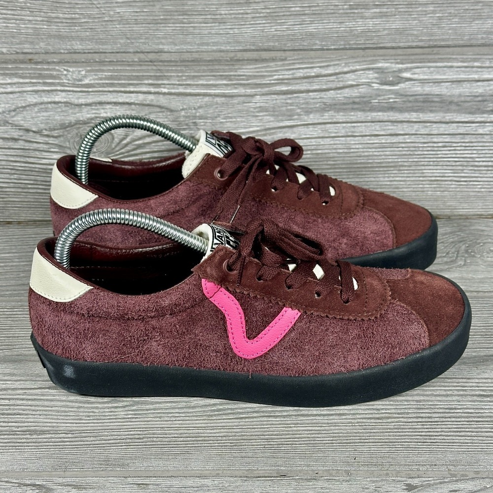 Vans Sport Low Mens 7 Burgundy Pink Hairy Suede Black Sole Retro Skate Shoes